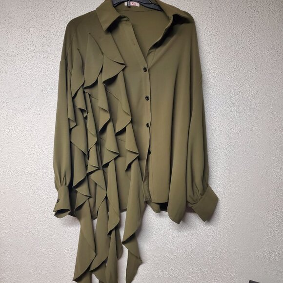 Tops - Women - La' Ros Draping Blouse - Army Green - Size Small - New w/Tags - Picture 2 of 7
